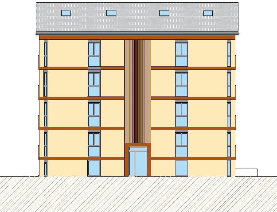 Uphill front · entrance and central stairwell